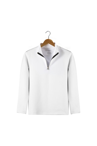 Terapi Men Erkek Beyaz Rahat Kalıp Yarım Fermuarlı Bato Yaka Basic Sweatshirt 21k-5200179-2 Beyaz
