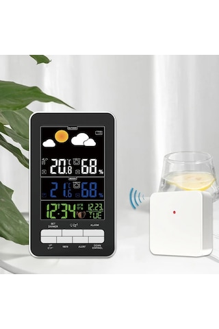 Motion003 Beyaz Hava Istasyonu Dis Mekan Sensorlu Buyuk Lcd Ekran Ic Dis Sicaklik Nem Basinc Tahmin Ev Ofis Bahce