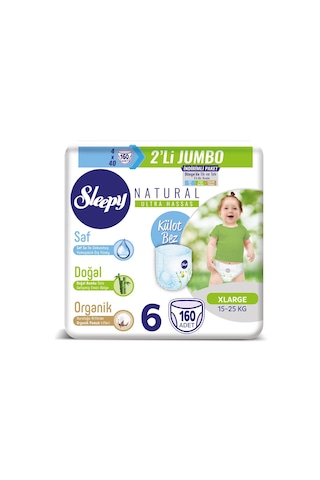 Sleepy Natural Külot Bez 6 Numara Xlarge 2'li Jumbo 160 Adet 8'li