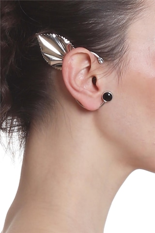 Kadın Gümüş Renk Lak Kaplama Taşlı Yaprak Stilizesi Sağ Kulak Earcuff & Kıkırdak Küpe Çok Renkli
