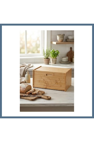 Buradabulabilirsin Doğal Bambu Kapaklı Ekmek Kutusu & Doğal Bambu Ekmek Dolabı 23x38x20 Cm Bbz