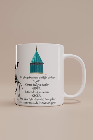Hz. Mevlana Temalı Kupa Bardak Beyaz