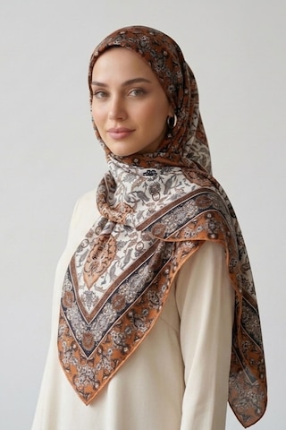 İpekçe Eşarp İp Rayon 100 100 Desenli - Turuncu Turuncu - Çok Renkli