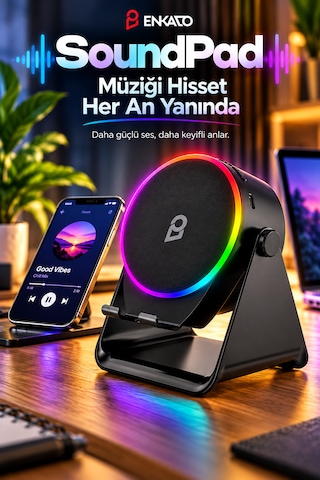 Soundpad Indüksiyon Bluetooth Hoparlör 5w Rgb Işıklı Telefon Standlı Bluetooth 5.3 Type-c Şarjlı 5in1