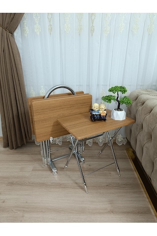 Çanta Zigon Sehpa,4'lü Sehpa, Zigon Sehpası, Mdf Mebran - Bambu