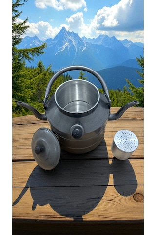 Avcı, Çoban, Kampçı, Çift Taraflı Çaydanlık, Süzekli 4 Litre Gri