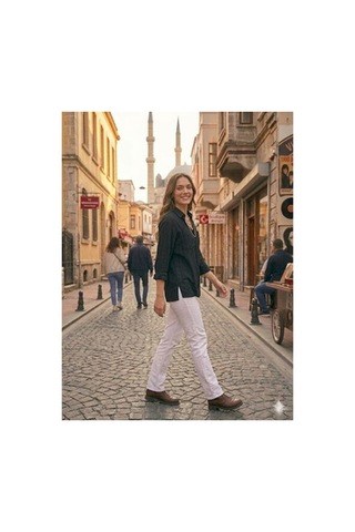 Zdnjeans Kadın Siyah Rahat Kesim Keten Gömlek