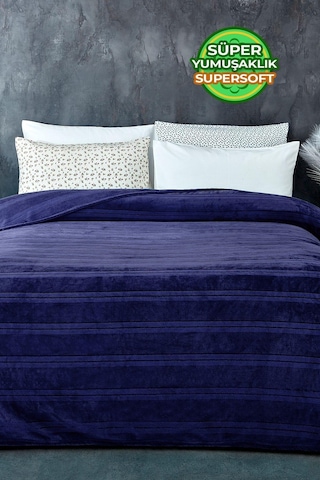 Evlen Home Collection Mayer Supersoft Yumuşak Tek Kişilik Battaniye Yatak Örtüsü 150x230 Cm Koyu Mavi Lacivert Koyu Mavi