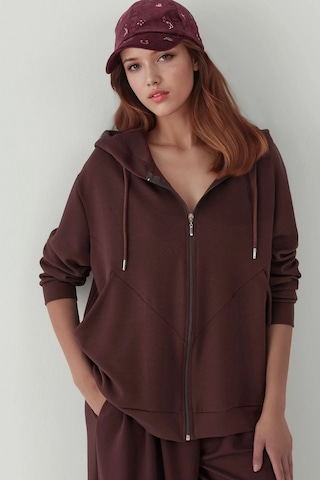 Hiccup Modal Touch Fermuarlı Kapşonlu Sweatshirt Kestane Kahvesi