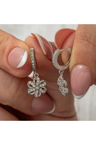 Kenpazar Gümüş Sallantılı Çiçek Kadın Küpe Gümüş