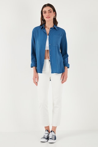 Lela Regular Fit Tek Cepli Önü Kısa Arkası Uzun Krinkıl Bayan Gömlek 6772752 Indigo