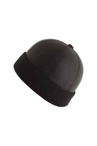 Deri Siyah Içi Kürklü Bere