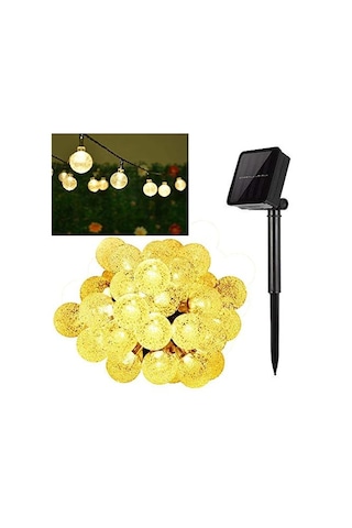 Solar Güneş Enerjili 6 Metre 30 Led Top Sarı Bahçe Teras Parti Balkon Süsü Aydınlatma Lambası