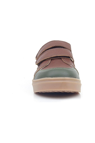 Rakerplus Kahverengi Yeşil Hakiki Deri Cırtlı Çocuk Sneaker Ayakkabı Kahverengi