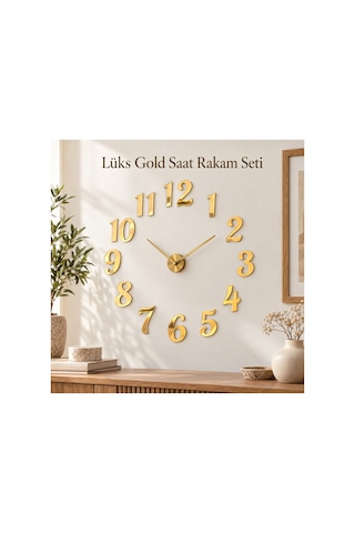 Ayna Efektli Pleksi Lüks Saat Rakam Seti 2'li Takım 5 Cm Ve 3 Cm - Kendinden Yapışkanlı Gold Pleksi Kendin Yap Duvar Saati Rakamları