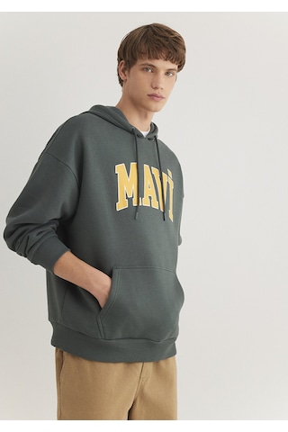 Mavi - Mavi Logo Baskılı Kapüşonlu Yeşil Sweatshirt 067149-71598 Yeşil