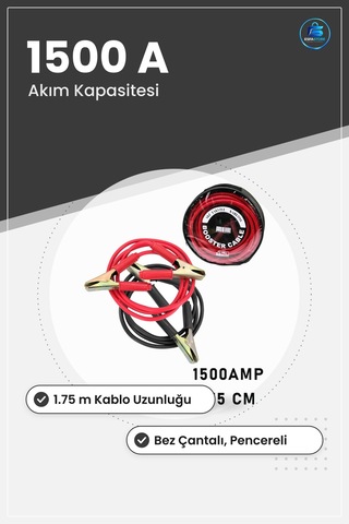 Oto Kamyon Otobüs Akü Takviye Kablosu Seti 1500 Amper 1.75 M Bez