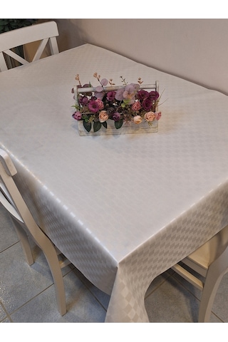 Elyaflı Pvc Muşamba - Desenli Silinebilir Masa Örtüsü Beyaz Fnt543 Beyaz