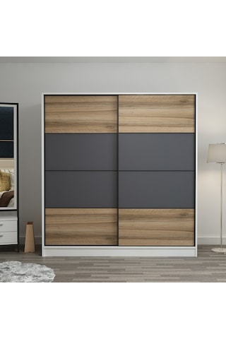Minarmobilya Minar Kale 2 Kapaklı Sürgülü Dolap 180 Cm - Beyaz/Antrasit/Dore