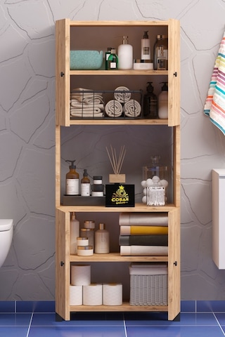 Çok Amaçlı Dolap 4 Kapaklı 5 Bölmeli Banyo Dolabı Mutfak Dolabı Kahverengi