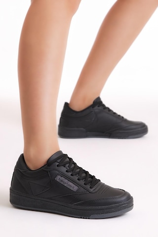 Tonny Black Rahat Kalıp Poli Taban Bağcıklı Unisex Siyah Cilt Spor Ayakkabı Tb107-0 Siyah Cilt