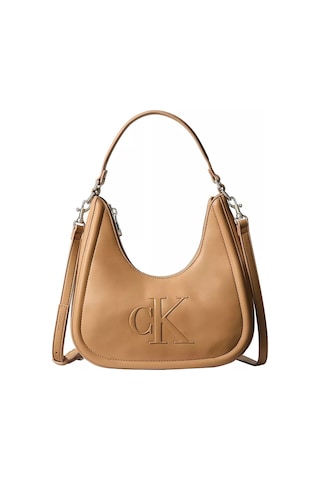 Calvin Klein Kadın Deri Kısa Kulp Fermuar Kapama Ck Logo Desenli Kahverengi1 Çanta-15789