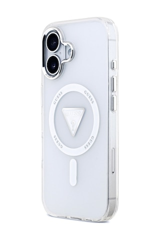 Apple Uyumlu iPhone 17 Kılıf Guess Lisanslı M-safeli Iml Baskıüçgen Logolu Metal Kamera Çerçeveli Şeffaf Şeffaf