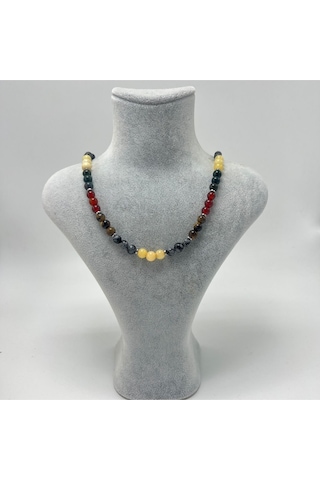 Sertifikalı Aslan Burcu 6mm 925 Ayar Gümüş Doğal Taş Kolye 55 Cm