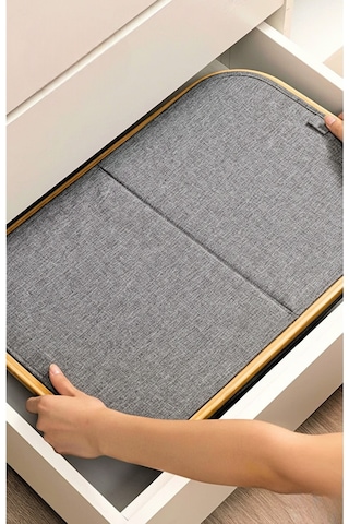 Bambu Çerçeveli 150 Litre Kapaklı Katlanabilir Çamaşır Sepeti, 2 Bölmeli Kirli Sepeti 70 X 57 X 37 Gri