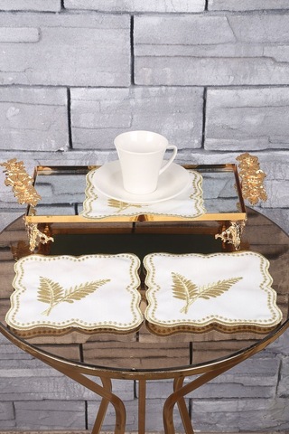 Palmiye Yaprak Gold Linen Keten Kumaş 6'lı Kahve Kokteyl Peçetesi