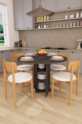Modern Dolaplı 4 Kişilik Mutfak Yemek Masası Ve Sandalye %100 Mdf Mutfak Yemek Odası Masası Takımı Ymt04 Antrasit