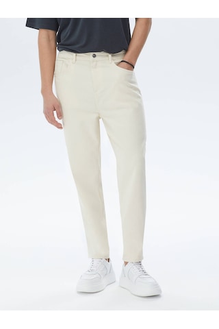 Kip Açık Bej Düz Dokuma Carrot Fit Casual Pamuk Karışımlı Pantolon Bej