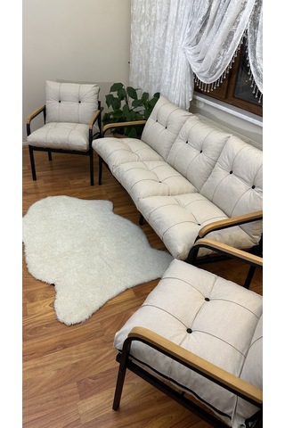 Modern Style Home Modern Levent Balkon, Bahçe, Cafe - Metal Kanepe Koltuk Takımı - 3+1+1 Krem Modernk036 Krem