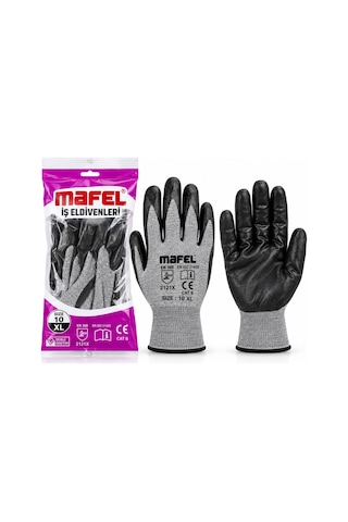 12 Adet Zebra Gri Siyah No 10 Xl Nitril İşçi Eldiven Poşetli Ambalaj Kesilme Direnç 5570