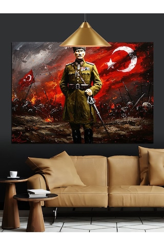 Atatürk Ay Yıldız Bayrak Dekoratif Kanvas - Mdf Ahşap Tablo