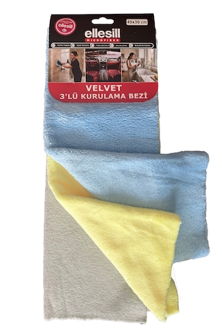 Ellesill Velvet Mikrofiber Kurulama Bezi 3'lü 40x30 Cm - Araç Mutfak Bardak Tabak Yüzey Kurulama Bezi Mix