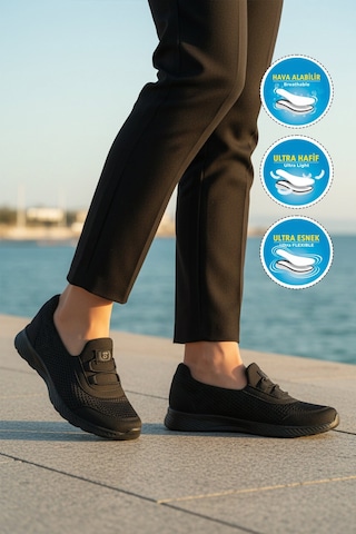 Walkway Siyah Fileli Hafif Esnek Kolay Giyilebilir Kadın Casual Ayakkabı 575 G