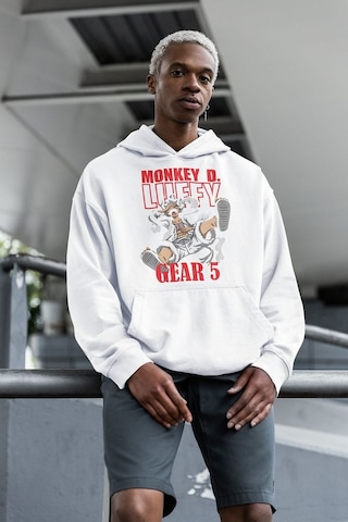 Monkey D. Luffy Gear 5 Baskılı Unisex Oversize Anime Hoodie Beyaz