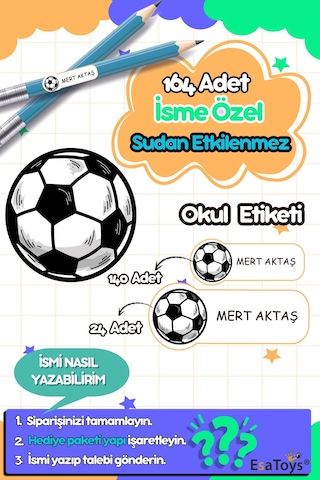 Futbol Topu Temalı Özel İsminiz Yazılı Okul Etiketi Diğer