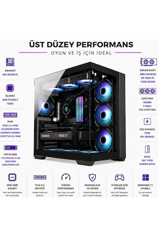 Apphirex PRESTİGE X40 R5-7500F 16 GB 1 TB M.2 SSD 16 GB RX9060XT W11P Masaüstü Oyuncu Bilgisayarı