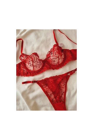 Demirsa Boutique Kırmızı Dantelli Bralet Takım Sütyen&tanga Kırmızı
