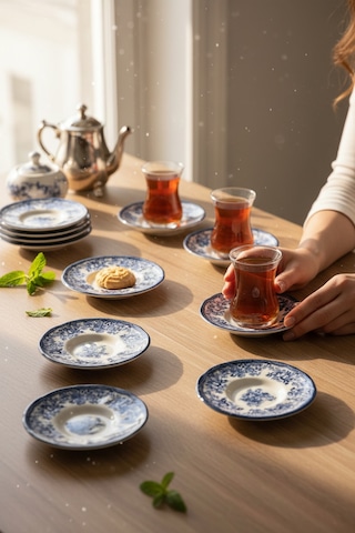 Akayev Porselen Vintage Blue 6 Parça Çay Tabağı