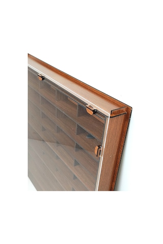 Ceviz Şeffaf Kapaklı Ahşap Hobi Araba Rafı