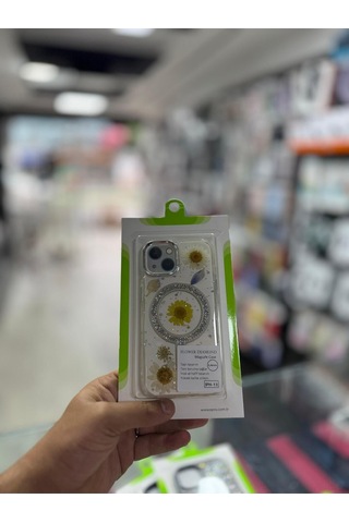 Apple Uyumlu iPhone 14 Çiçekli Magsafe Case 13 Uyumlu -