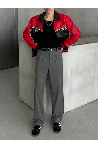 Erkek Pileli Baggy Kalıp Kumaş Pantolon Antrasit