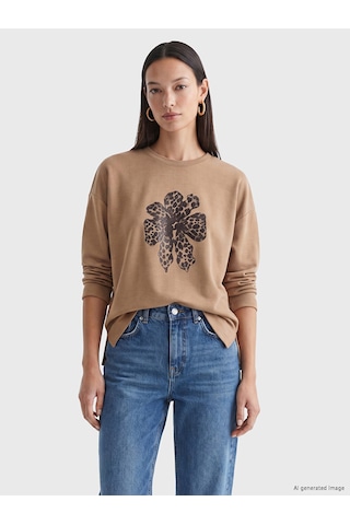 Lcw Everyday Kahverengi Çiçekli Oversize Soft Touch Kadın Tunik