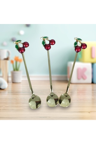 6 Adet Kirazlı Çay Kaşığı Seti Dekoratif Çay Kaşığı Seti