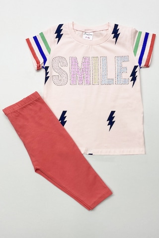 Kız Çocuk Kapri Taytlı Takım Harf Baskılı A61 Yavruağzı