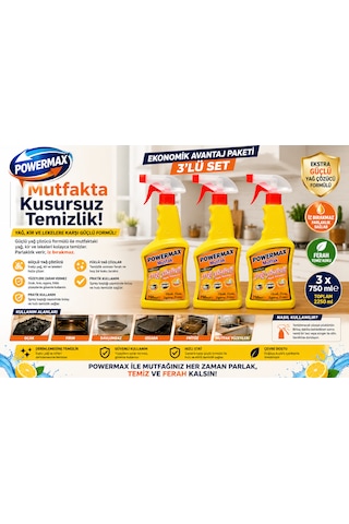 Powermax Mutfak Yağ Çözücü 750 Ml X3 Set Güçlü Mutfak Temizleyici