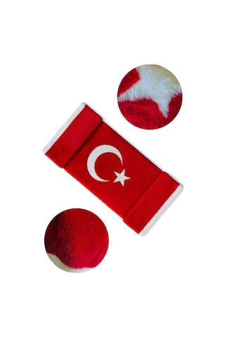 Türk Bayraklı & Ayyıldız Desenli Uzun Tüylü Yumuşak Torpido - Pandizot Koruyucu Pelüş Örtü Halı